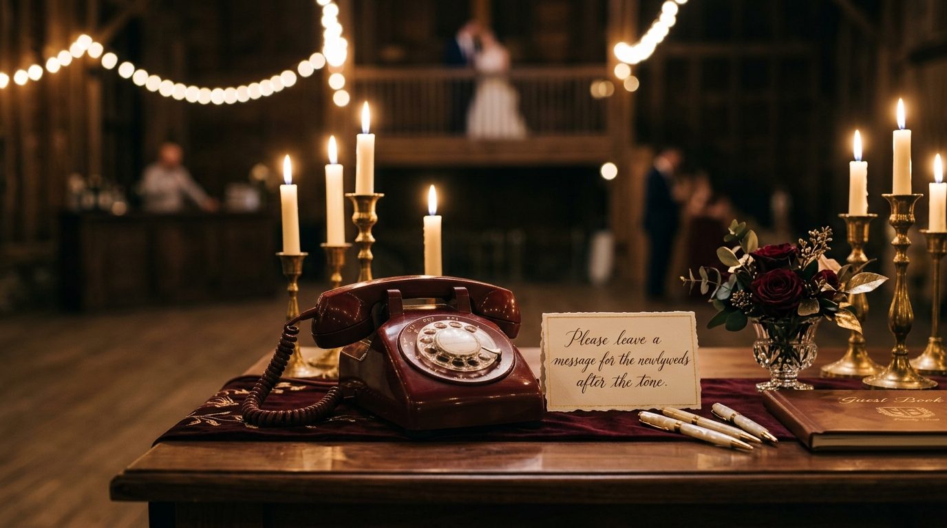 A vintage telephone waiting on the signing table, mid-reception